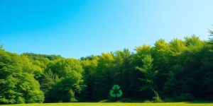 Peisaj verde cu simbol de reciclare integrat.