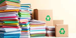 Reciclare hârtie și carton, materiale reciclate colorate.