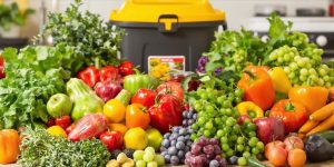 Asortiment de fructe și legume proaspete, fără deșeuri.