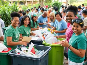 Oameni recicland materiale intr-o comunitate vibranta.